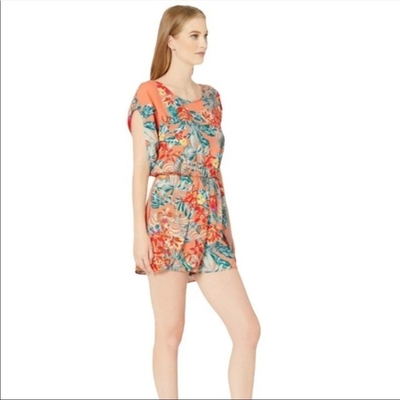 NWT Women's BCBG MAXAZRIA Flutter Sleeve Woven Romper Multi-Tropicalia - Picture 4 of 8